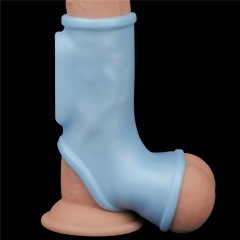 Vibrating Silk Knights Ring with Scrotum Sleeve (Blue)
