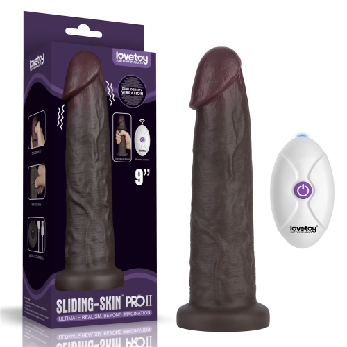 10" Vibrating Sliding Skin Pro II Silicone Dong (Black)